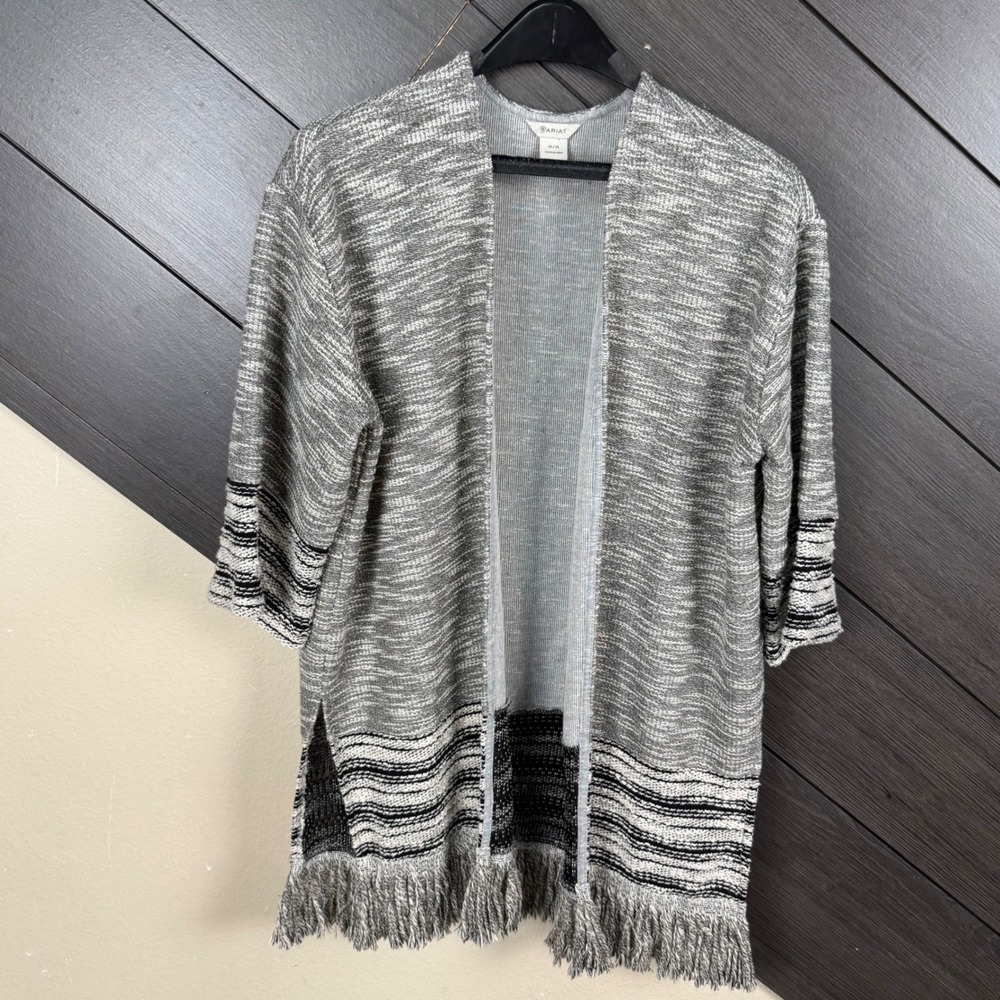 Ariat Women's M Gray Metallic Open Front Cardigan Fringe Western Boho Sweater